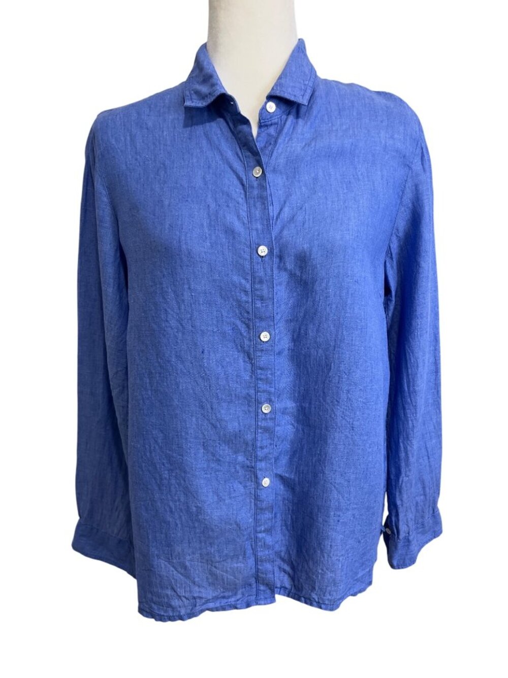 J. McLaughlin Womens Size M Linen Shirt Button-Up Top Blue Long Sleeve